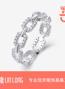 欧美时尚莫桑石环扣指环不掉色小众 s925纯银跨境戒指轻奢感