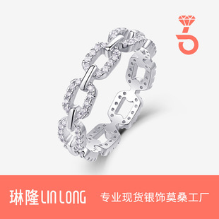 欧美时尚莫桑石环扣指环不掉色小众 s925纯银跨境戒指轻奢感