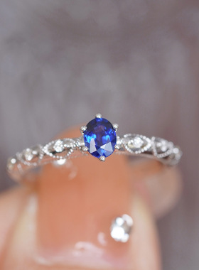 s925纯银戒指ins蓝皇冠和蕾丝肌理元素设计贵里贵气优雅复古