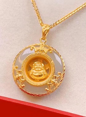 s925银天然时来运佛吊坠平安扣镀金吊坠复古锁骨链饰品送妈妈