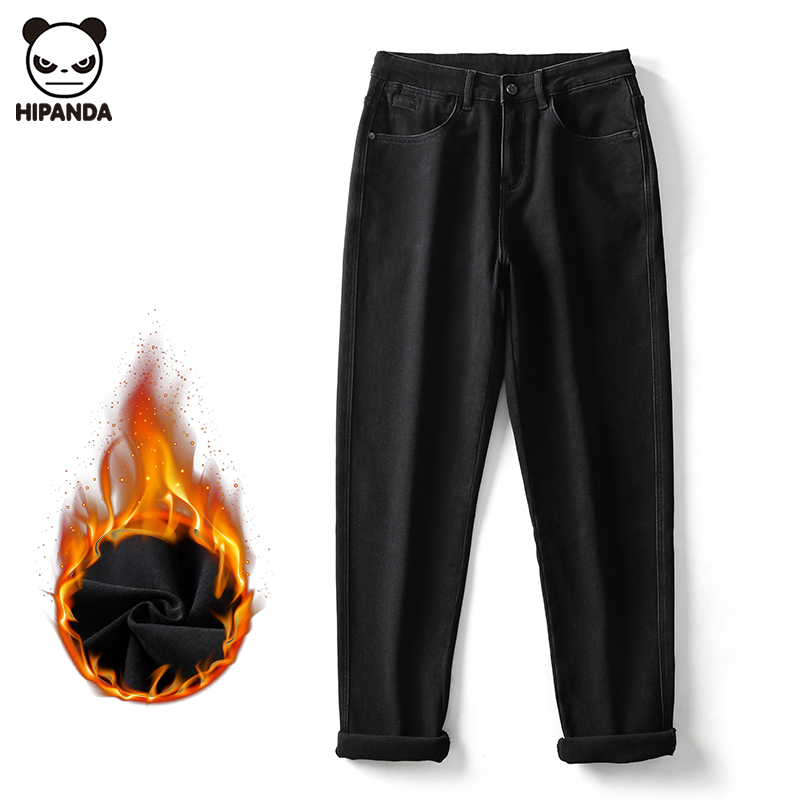 Hi Panda美式休闲加绒牛仔裤男士秋冬季新款百搭宽松直筒保暖长裤