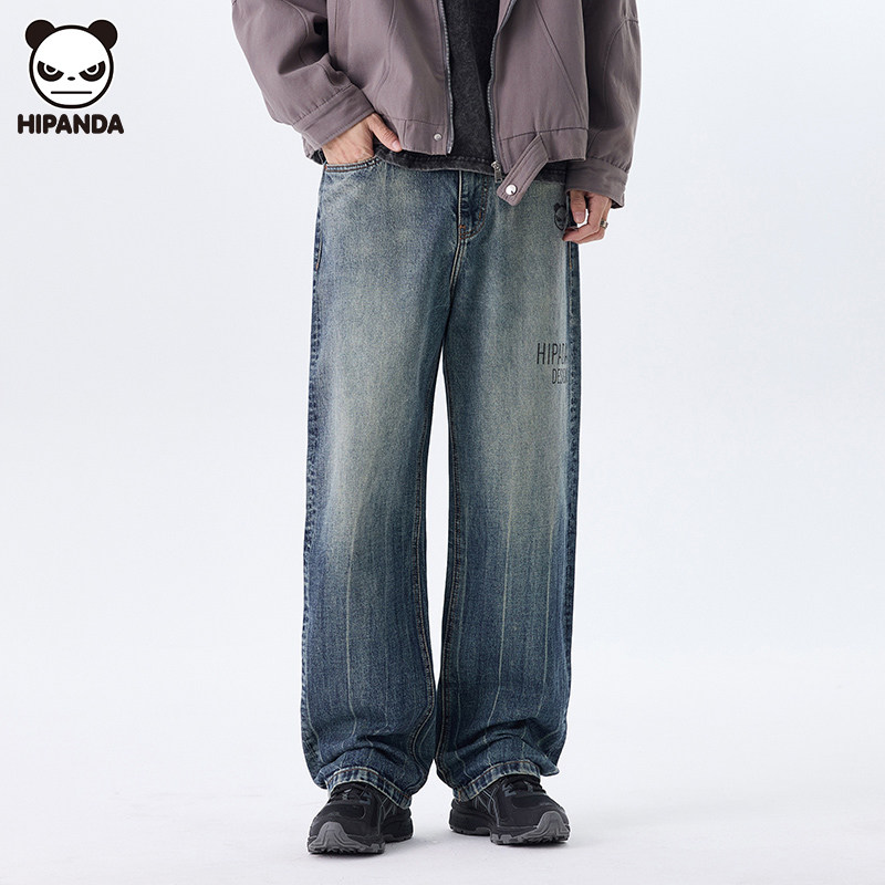 Hi Panda初秋新款时尚高街宽松垂感长裤高级感扎染复古牛仔裤男士,男装,牛仔裤,淘宝优惠券,粉丝福利购,淘宝优惠卷