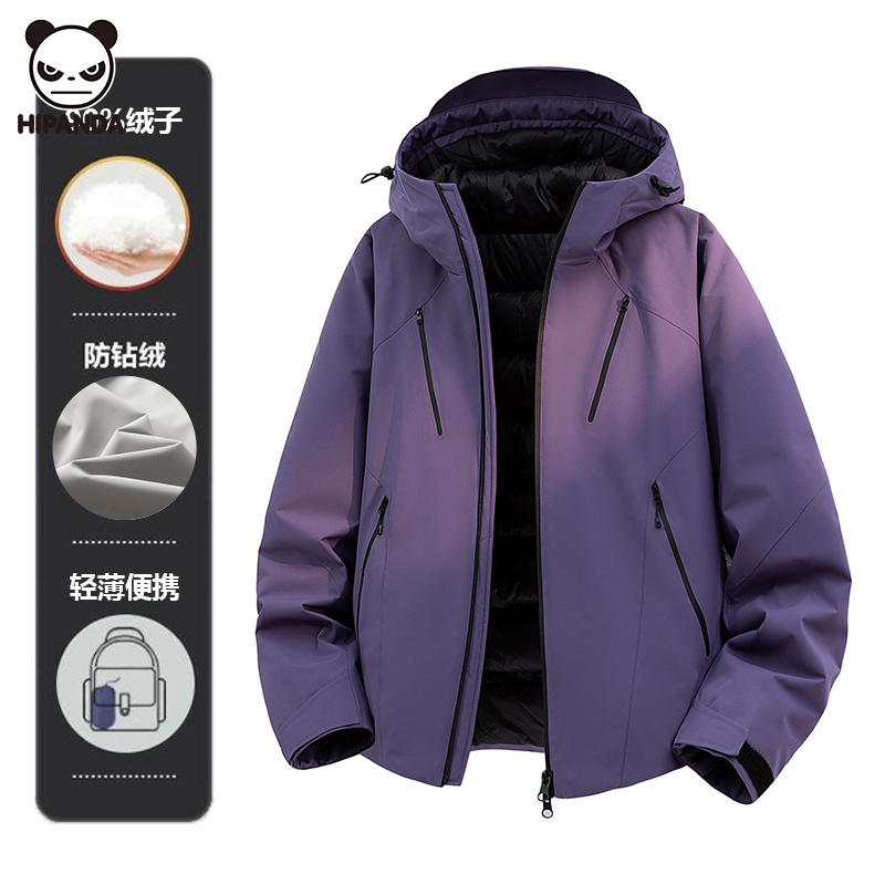 Hi Panda户外潮牌连帽鸭绒羽绒服男款冬季宽松美式高街夹克外套潮