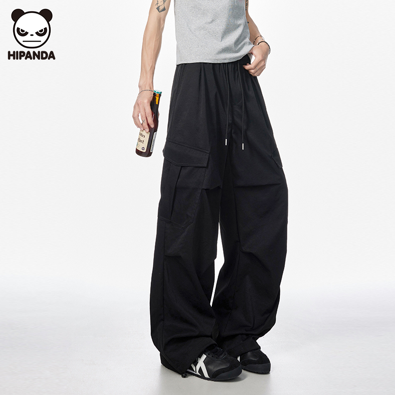 Hi Panda潮牌新款机能风高街口袋工装男士裤子宽松直筒阔腿休闲裤