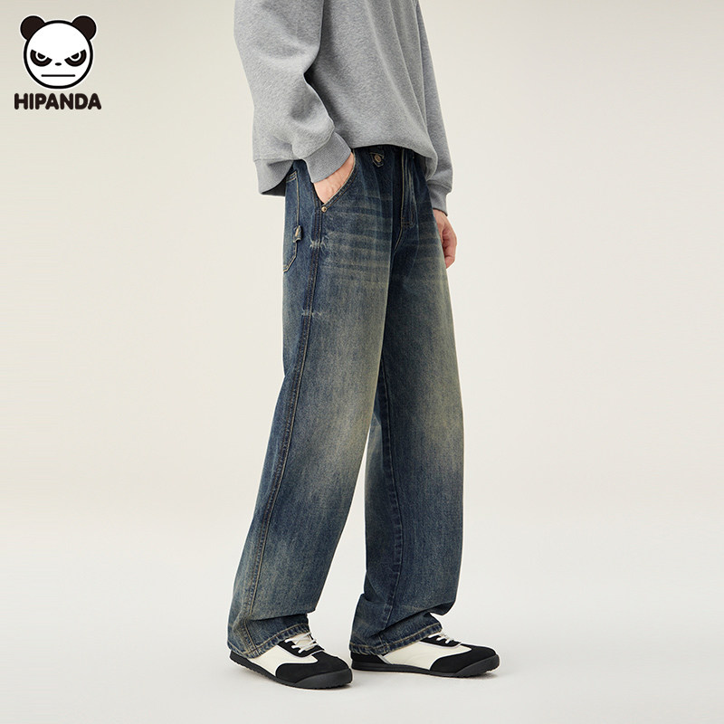Hi Panda潮牌复古设计感牛仔裤男生2026春季新款宽松高街阔腿裤子,男装,牛仔裤,淘宝优惠券,粉丝福利购,淘宝优惠卷