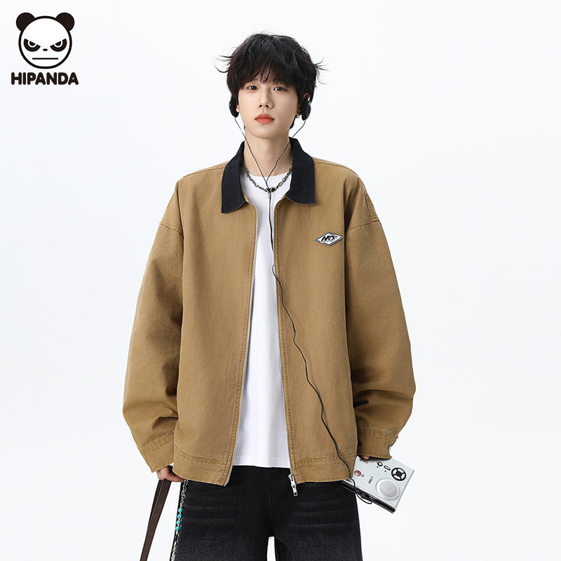 Hi Panda高级感纯棉翻领夹克外套男秋冬新款潮牌美式宽松休闲上衣