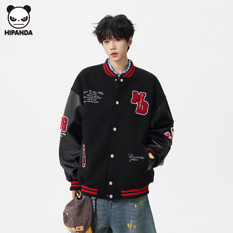 Hi Panda刺绣美式宽松棒球服外套男生秋冬新款潮流风休闲夹克上衣
