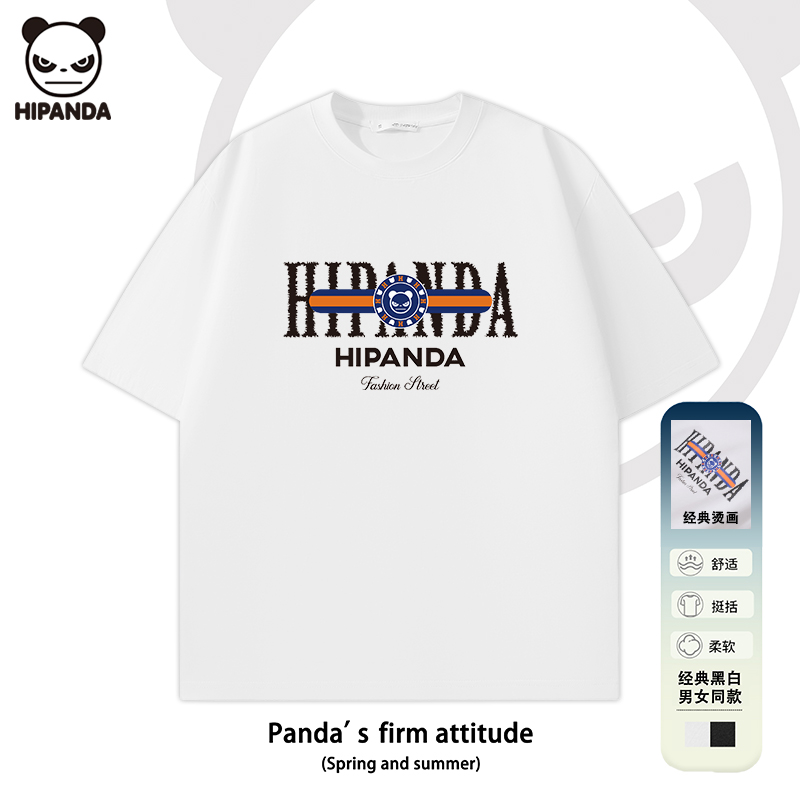 Hi Panda圆领体恤美式街头痞帅潮牌字母印花纯棉重磅男士落肩短袖