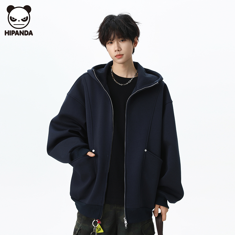 Hi Panda潮牌美式连帽卫衣外套男生秋冬新款宽松慵懒百搭拉链开衫