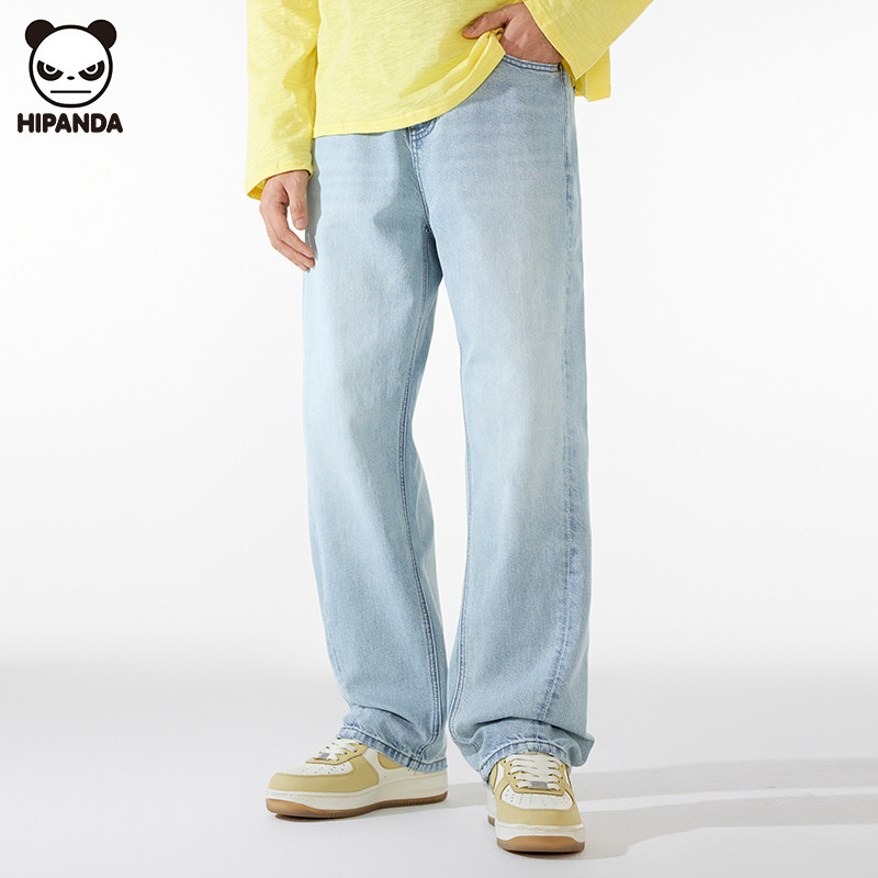 Hi Panda牛仔裤浅色男款夏季高端美式高街宽松复古直筒阔腿长裤子,男装,牛仔裤,淘宝优惠券,粉丝福利购,淘宝优惠卷