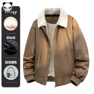 Hi Panda潮牌毛翻领羽绒服男女情侣冬季宽松加厚保暖短款夹克外套