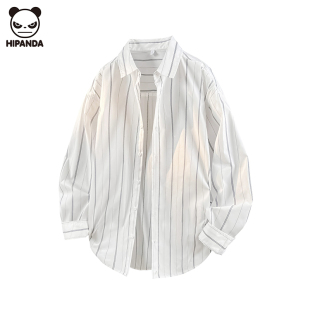 经典 衬衫 条纹衬衫 男夏季 慵懒风情侣衬衣 宽松休闲长袖 Panda长袖
