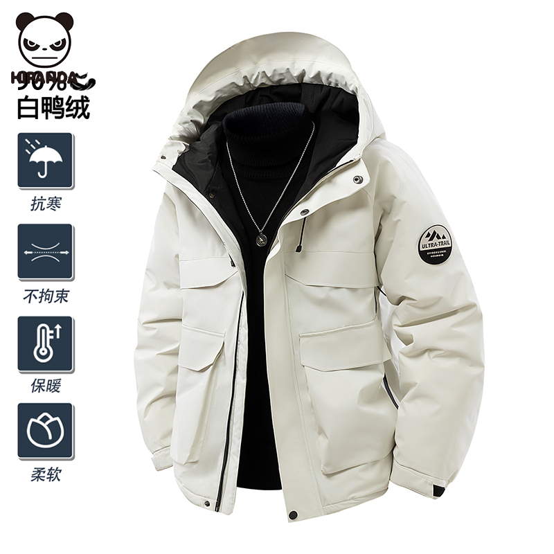 Hi Panda冬季新款鸭绒派克羽绒服男女情侣款潮牌宽松连帽保暖外套