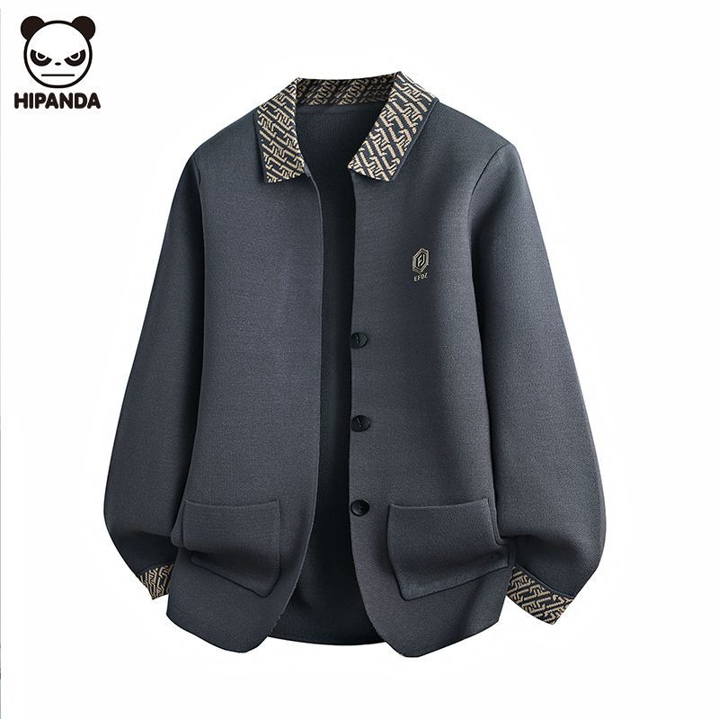 Hi Panda针织毛衣开衫外套男士秋季新款男装休闲翻领外穿夹克衣服