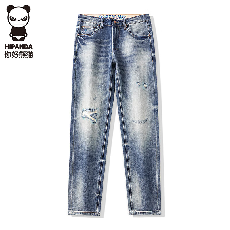 你好熊猫拉链长裤水洗秋季牛仔裤