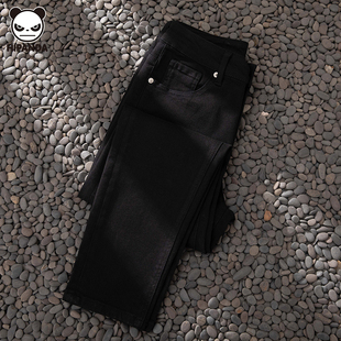 Hi Panda美式黑色牛仔裤男士秋冬新款潮牌加厚修身弹力休闲直筒裤
