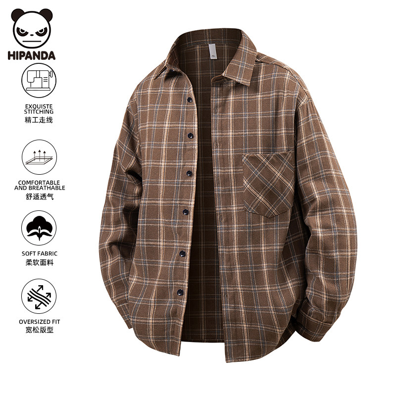 Hi Panda美式格子撞色衬衫外套男生春季2026新款宽松潮流休闲衬衣,男装,衬衫,淘宝优惠券,粉丝福利购,淘宝优惠卷