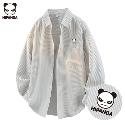 Hi Panda长袖衬衫夏季男款衬衫休闲经典印花慵懒风情侣款衬衣外套