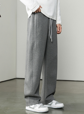 Hi Panda美式灰色针织休闲裤子男生秋冬新款宽松潮流百搭直筒长裤