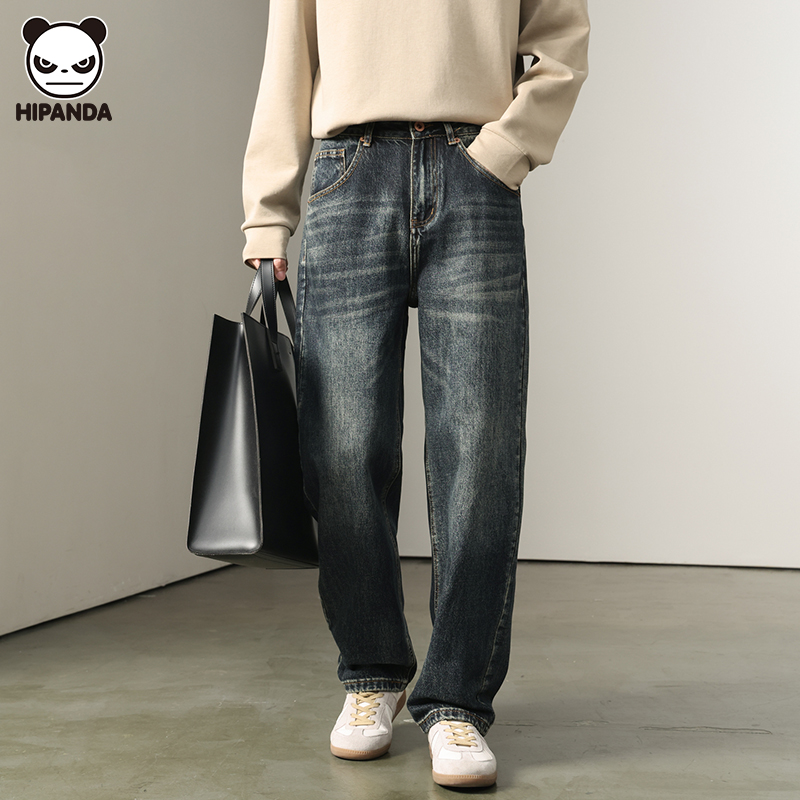 Hi Panda高街宽松直筒牛仔裤男士秋冬新款美式休闲百搭阔腿裤长裤