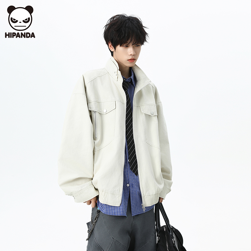 Hi Panda美式高街立领飞行员夹克男秋冬新款潮流宽松休闲百搭外套