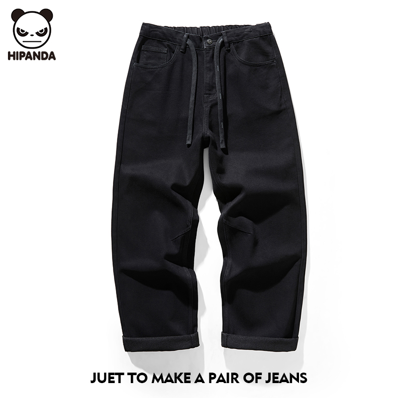 Hi Panda抓绒保暖黑色牛仔裤男士秋冬季新款美式休闲百搭直筒裤子