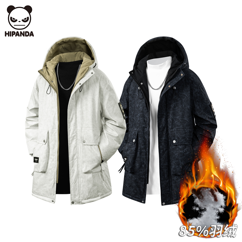 Hi Panda潮牌工装连帽羽绒服男款冬季新款中长加厚保暖派克服外套
