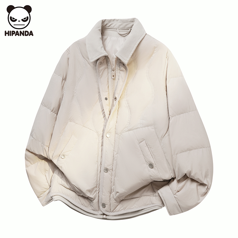 Hi Panda冬季翻领轻薄羽绒服男士潮牌加厚保暖鸭绒休闲痞帅外套潮