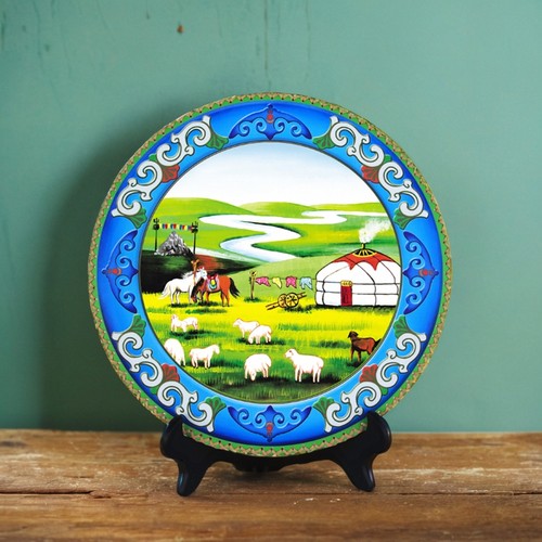 内蒙古皮画民族手工艺圆盘摆台画