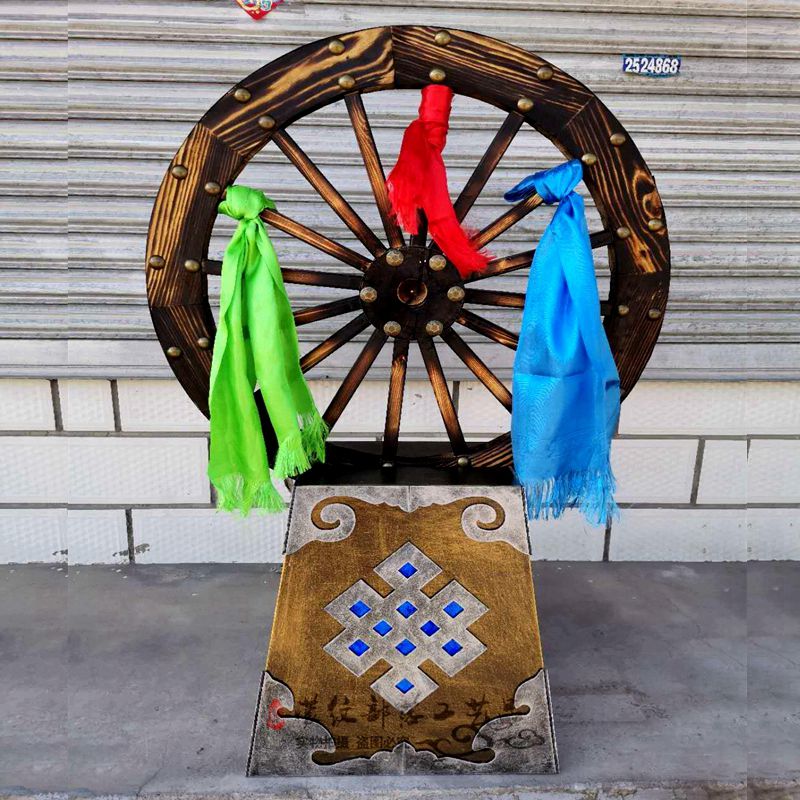 蒙古特色实木婚庆摆件仿古车轱辘