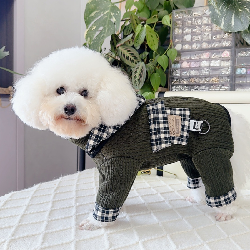 宠物泰迪比熊公母狗冬装加厚背开保暖棉衣中小犬牵引防风毛衣帽子