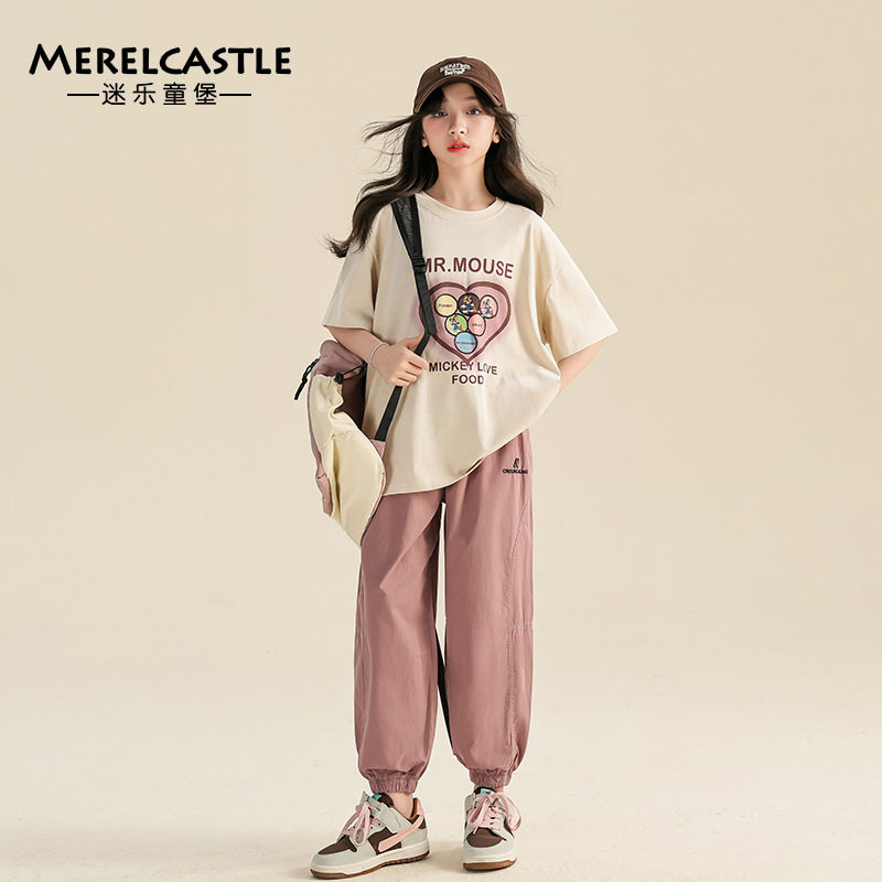 女童夏季套装2025新款韩版超好看时髦大童初中生女孩夏装短袖衣服