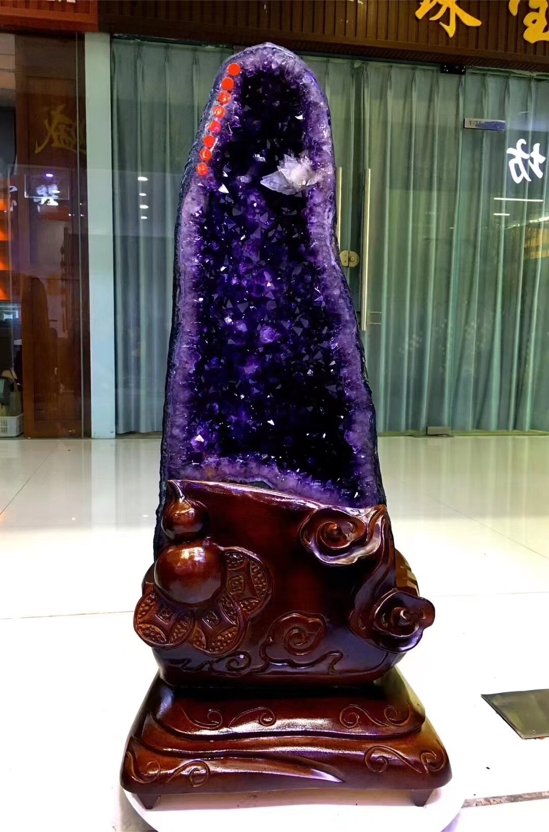 天然紫水晶洞摆件巴西乌拉圭小紫水晶洞聚宝盆钱袋子原石办公室