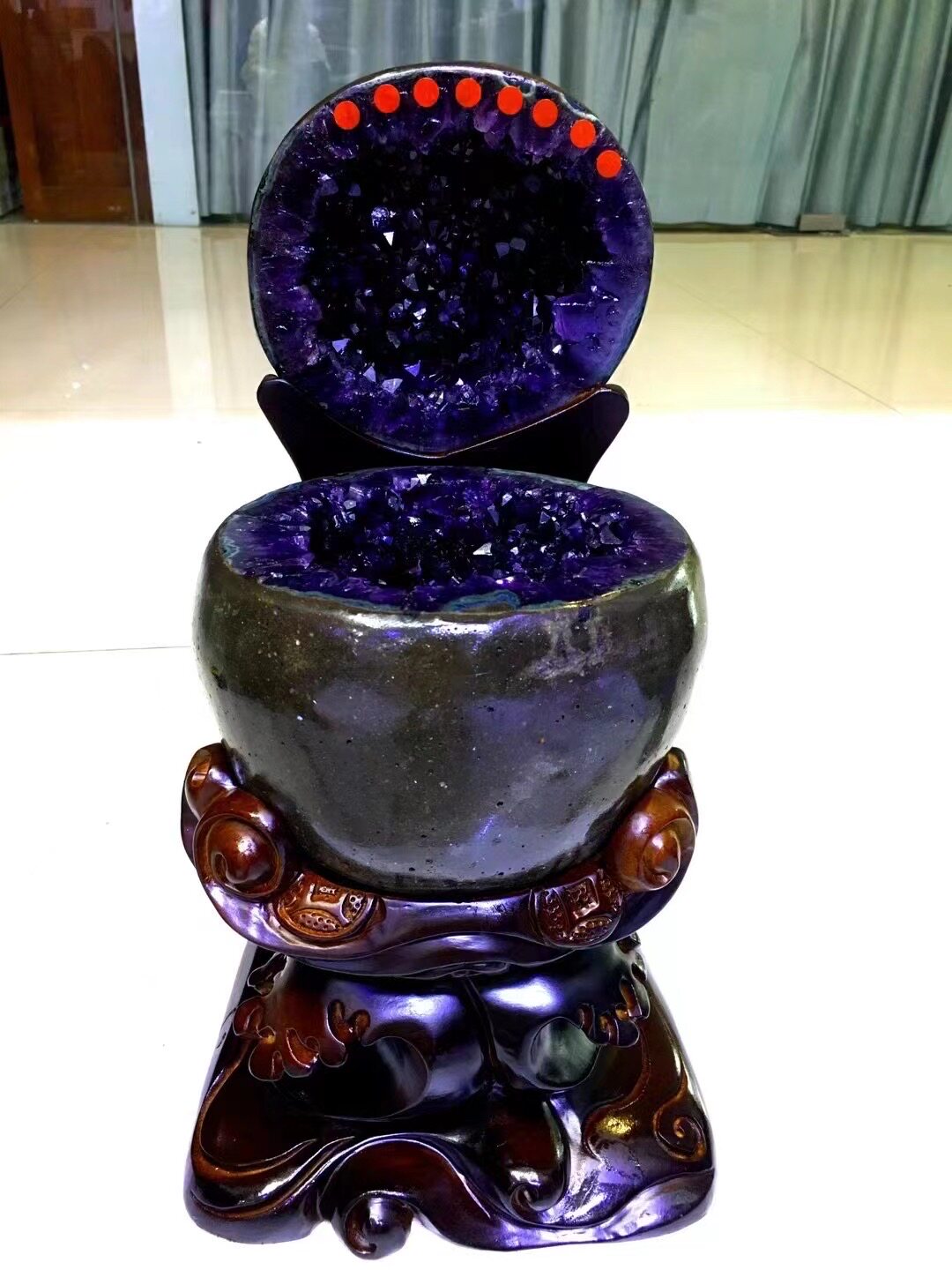 天然紫水晶洞摆件巴西乌拉圭小紫水晶洞聚宝盆钱袋子原石办公室