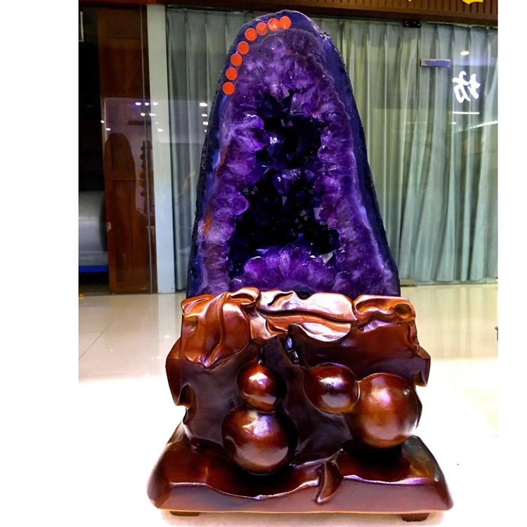 天然紫晶洞摆件乌拉圭钱袋子聚宝盆消磁原石家居摆件礼品06