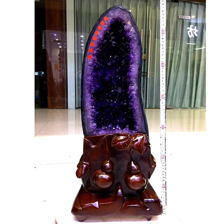 天然紫晶洞摆件乌拉圭钱袋子聚宝盆消磁原石家居摆件