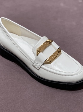 露娜深口乐福鞋SL圆头方跟厚底英伦小皮鞋真皮中性休闲鞋SL321065