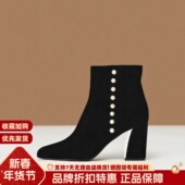 Luxury Rebel 秋冬尖头粗跟短靴羊反绒高跟马丁靴女LH320C21079