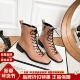 LuxuryRebel方头平跟短靴女亮面漆皮系带马丁靴瘦瘦靴LK424B22010