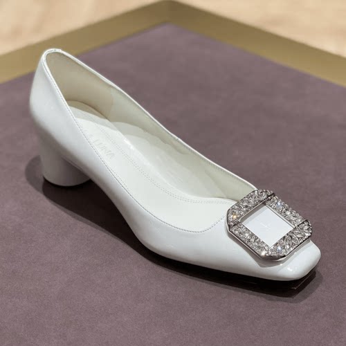 STELLALUNA水钻方头粗跟单鞋