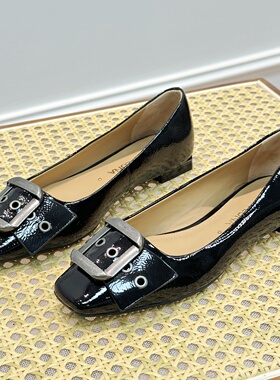 STELLALUNA露娜秋冬方头浅口平底鞋金属扣饰芭蕾平底单鞋SL321059