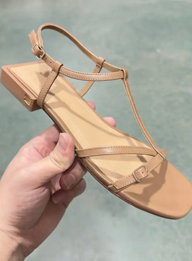 STELLALUNA 露娜罗马凉鞋夏季方头简约扣带露趾平底凉鞋SL124065