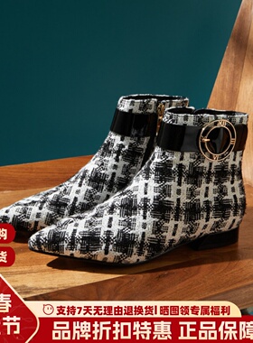 Luxury Rebel 尖头平跟短靴圆环系扣英伦风切尔西靴女LI420F13046