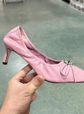 STELLALUNA露娜秋冬羊皮方头复古高跟鞋女蝴蝶结中跟单鞋SL321074