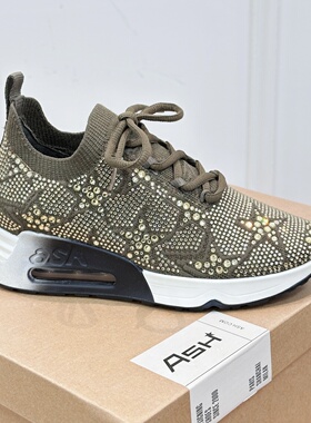 ASH女鞋厚底增高系带水钻气垫运动鞋飞织休闲跑步鞋女AO340F40048