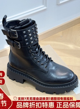 ASH女鞋秋冬齿轮厚底侧拉链铆钉短靴系带真皮马丁靴女AN320L40029