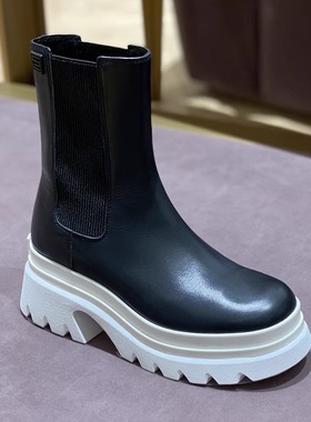 STELLALUNA露娜秋冬真皮短靴圆头厚底增高烟筒靴切尔西靴SL321100