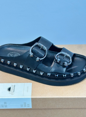 ASH女鞋真皮铆钉一字带勃肯拖鞋厚底懒人一脚蹬凉鞋女AO171L40028