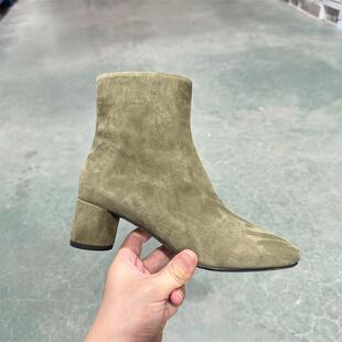 STELLALUNA露娜圆头真皮粗跟弹力袜靴时尚 瘦瘦靴套筒短靴SL321032