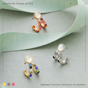 欧美外贸rebecca*minkoff个性小巧精致镶彩钻耳廓包耳垂耳钉s925